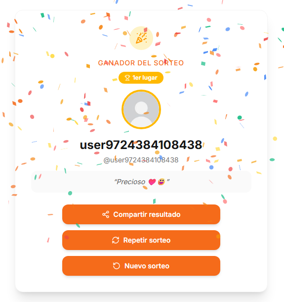 Resultado de sorteo con ganador